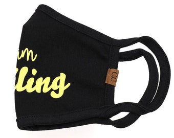 Authentic CC Beanie Cotton Face Covering - Black “I am smiling”