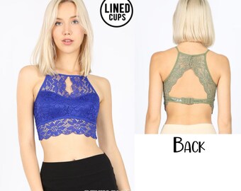 Denim Blue Lace Keyhole Neck Bralette