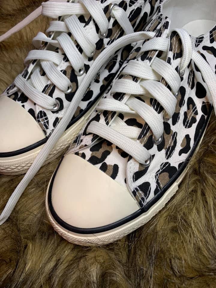 raw edge animal print canvas shoes