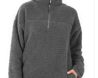 Ash Gray Quarter Zip Sherpa Pullover