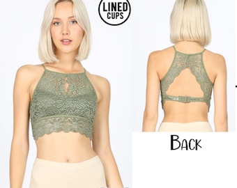 Olive Stretch Lace Keyhole Bralette