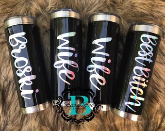 Set of 4 Custom Glossy or Glitter Black Wedding Tumbler Set