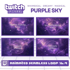 Purple Twitch Stream Screens Overlays Package Animated VTuber Backgrounds Cozy Twitch Overlay Set Stream Alerts Panels Widget Stream Graphic