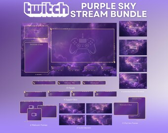 Purple Sky Twitch Stream Overlay Package: Animated Screens (Instant Download)