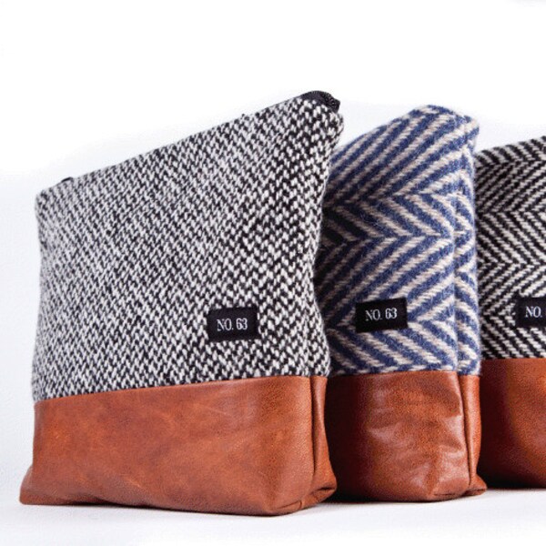 Sale 50% off Light gray  recycle wool clutch ,   pouch , purse