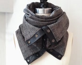 Charcoal ultra soft plaid Chunky circular infinity unisex  scarf , men's scarf , women scarf