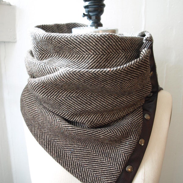 Brown herringbone Chunky circular infinity scarf
