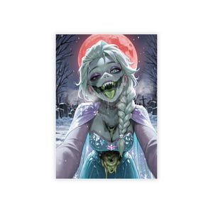 Zombie Elsa Glossy Art Print, Funny Poster, Fantasy Wall Decor, Unique Home Art, Collectible Print, Gift for Geeks, Gamer Decor