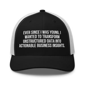 Embroidered Ever Since I Was Young I Wanted To Transform Unstructured Data Into Actionable Business Insights Hat, Trending Cap, Gift For Him