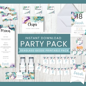 Sea Glass Geode Party Bundle Editable, Printable Bundle, Instant Download, Birthday Editable Templates Pack