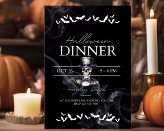 Halloween Dinner Invitation, Gothic Party Invite, Halloween Adult Party Invite, Halloween Skull Party Invitation, Celebrational Invite