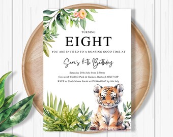 Tiger Birthday Invitation, Baby Tiger 8th Birthday Invite Printable, Kids Birthday Invitation, Jungle Party, Animals Birthday