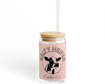 Kuh Sipper Glas, salzige Färse Cattle Co, rosa Bauernhaus Dekor