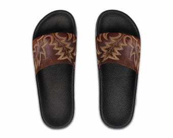 Cowboy Boot Herren Slide Sandalen - Wild West Leder Themed Slip On Schuhe, Western Rodeo Schuhe, Sommer Flip Flops im Cowboy Stil