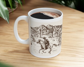 Western Cowboy Keramik Kaffeetasse, Wild West Landschaft