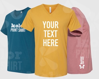 Camiseta de cuello en V con texto personalizado, camiseta de lona Bella personalizada