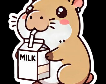 Funny Capybara Waterproof Sticker - Milk Drinker