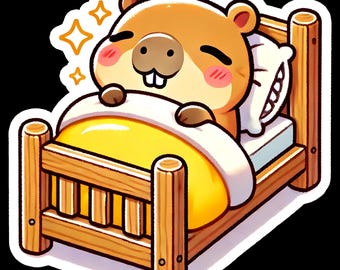 Funny Capybara in Bed Waterproof Sticker, Laptop Decal (3 inch)