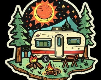 Retro Camper Vinyl Sticker, Waterproof Camping Car Decal