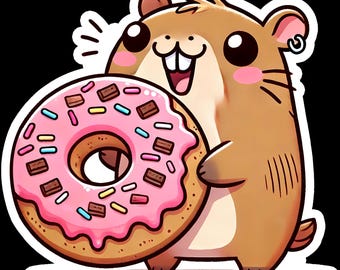 Funny Capybara Donut Sticker, Waterproof Laptop Decal (3 inch)