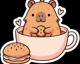 Funny Capybara in Tea Cup Waterproof Sticker, Laptop Decal