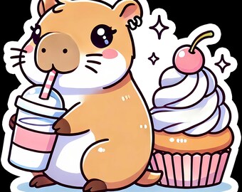 Funny Capybara Sticker - Cupcake, Laptop, Water Bottle Decal