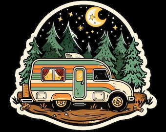 Retro Camper Vinyl Sticker, Waterproof Nature Decal