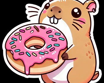 Funny Capybara Donut Sticker, Waterproof Laptop Decal