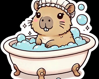 Funny Capybara in Bathtub Waterproof Sticker