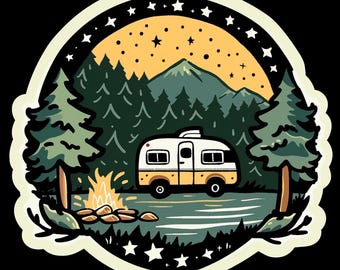 Retro Camping Waterproof Vinyl Sticker, Camper Decal