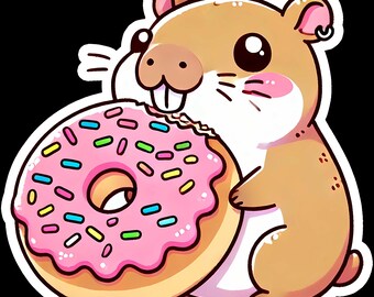 Funny Capybara Donut Sticker, Waterproof Laptop Decal