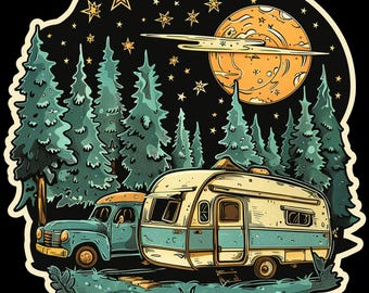Retro Camping Vinyl Sticker, Waterproof Car Decal