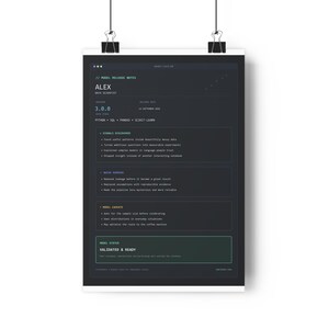 Personalised data scientist release notes poster, custom machine learning promotion or new job gift