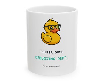 Rubber Duck Debugging Mug, Funny Programmer Gift, Software Developer Coffee Cup, Coding Desk Accessory