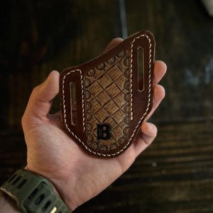 Handtooled Leather Pancake Knife Sheath: Case Trapper Style