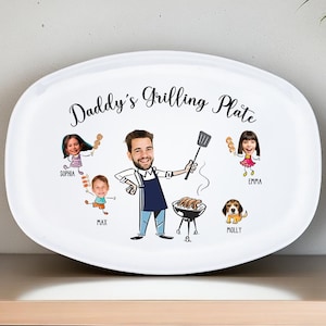 Personalized Daddy&#39;s Grilling Plate with Kid&#39;s Pet&#39;s Photos and Names, Custom Gift for Dad, Grandpa, Memorable Keepsake, Father&#39;s Day Gift