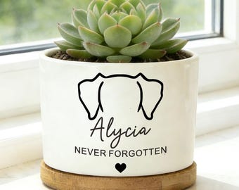 Maceta conmemorativa personalizada para perro, maceta para suculentas, maceta personalizada con bandeja de bambú, homenaje a la pérdida de una mascota, regalo de condolencias para perros.
