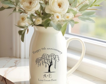Personalized Ceramic Flower Vase, 9th Anniversary Willow Tree Ceramic Flower Vase, Custom Anniversary Gift for Wife,Valentine's Day Gift