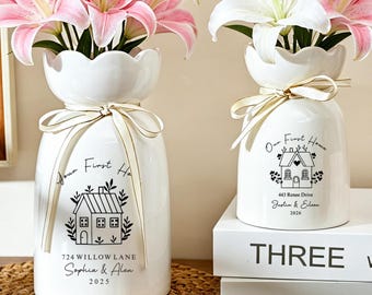 Gepersonaliseerde bloemenvaas voor nieuwe gelegenheid, housewarmingcadeau voor stel, verhuizen cadeau voor vriend