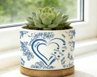 Maceta personalizada para mamá y abuela, estilo Toile de Jouy, de cerámica.