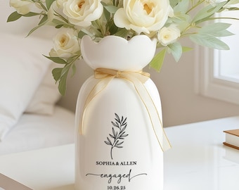 Personalized Ceramic Wedding Flower Vase With Name & Date, Custom Engagement Flower Vase, Gift for Newlywed, Engagement Gift, Wedding Gift