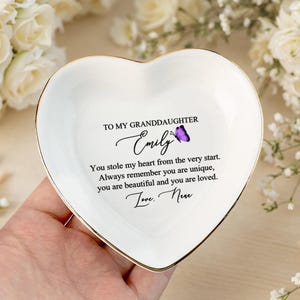 Personalized Jewelry Dish for Granddaughter, Gift From Grandma, Birthday Gift, Wedding Gift, Gift for Granddaughter, Graduation Gift Heart