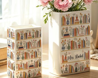 Vaso di fiori personalizzato a forma di libro vintage, regalo personalizzato per amanti dei libri, decorazione per biblioteca, vaso floreale a forma di pila di libri, regalo per amanti dei libri, decorazione per la casa