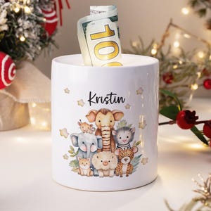 Personalised Ceramic Money Box for Baby, Custom Animal Piggy Bank with Name, Birthday, Home Gift, Baby Shower Gifts, Christmas Gifts