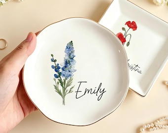 Portagioie personalizzato, portagioie con fiori ad acquerello per la data di nascita, regali per damigelle d'onore, portagioie per il mese di nascita, proposta per damigella d'onore, regalo per la mamma