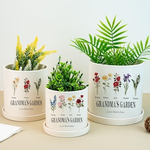 Personalized Birth Flower Plant Pot, Custom Grandma's Garden Plant Pot, Outdoor Flower Pot, Mother's Day Gifts, Birthday Gift for Grandma