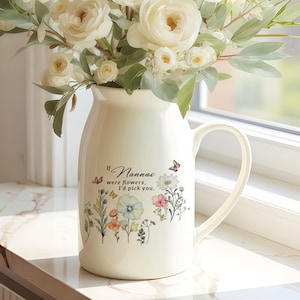Personalised If … were flowers I’d pick you Mum Nanna Grandma Wildflower Vase, Ceramic Flower Vase for Mama, Home Decor, Christmas Gifts