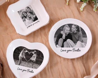 Personalized Photo Trinket Tray, Custom Best Friend Jewelry Dish, Bestie Ring Dish, Photo Ring Holder, Gifts for Bestie, Photo Trinket Dish