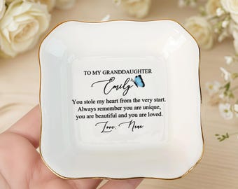 Plato de anillo personalizado para nieta, regalo de abuela, regalo de cumpleaños, regalo de boda, regalo para nieta, regalo de graduación, regalo familiar