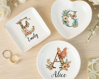 Plato para anillos con inicial personalizado, plato para baratijas con letras personalizadas, plato para joyas, regalo para dama de honor de boda, regalo de cumpleaños para mejor amiga
